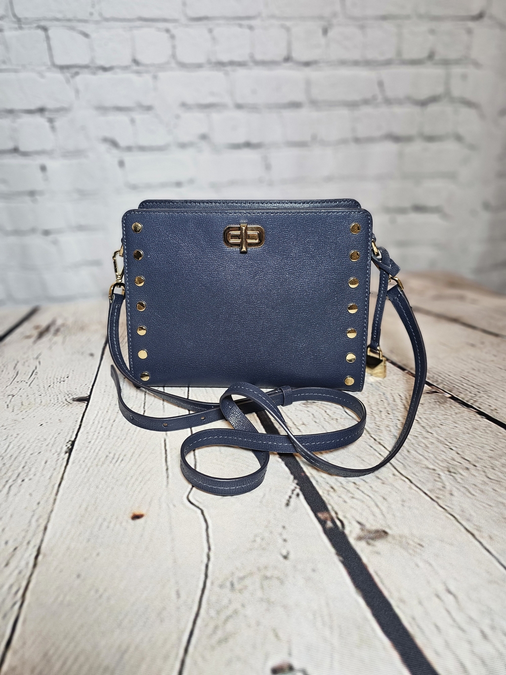 Michael Kors Sylvie Medium Studded Messenger Crossbody Bag Navy